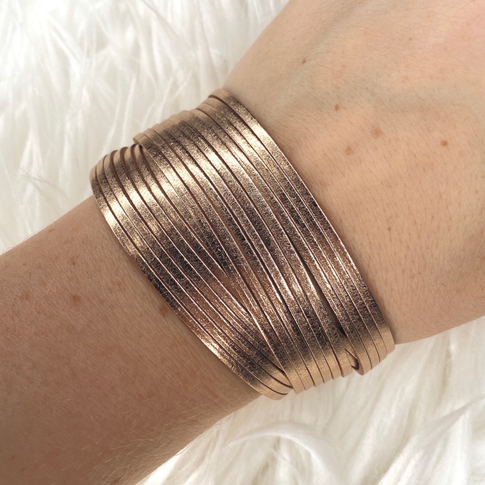 Bronzed Gold Western Leather Cuff Bracelet Wrap Rose Gold Jewelry Cowgirl Rodeo